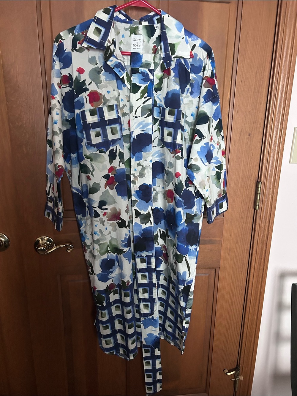 Sara Roka Blue Floral Button-Front Long Sleeve Dress